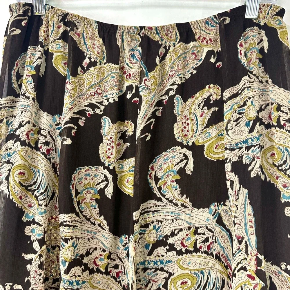 SOFT SURROUNDINGS Brown Paisley Handkerchief Hem Peasant‎ Midi Skirt M Bohemian